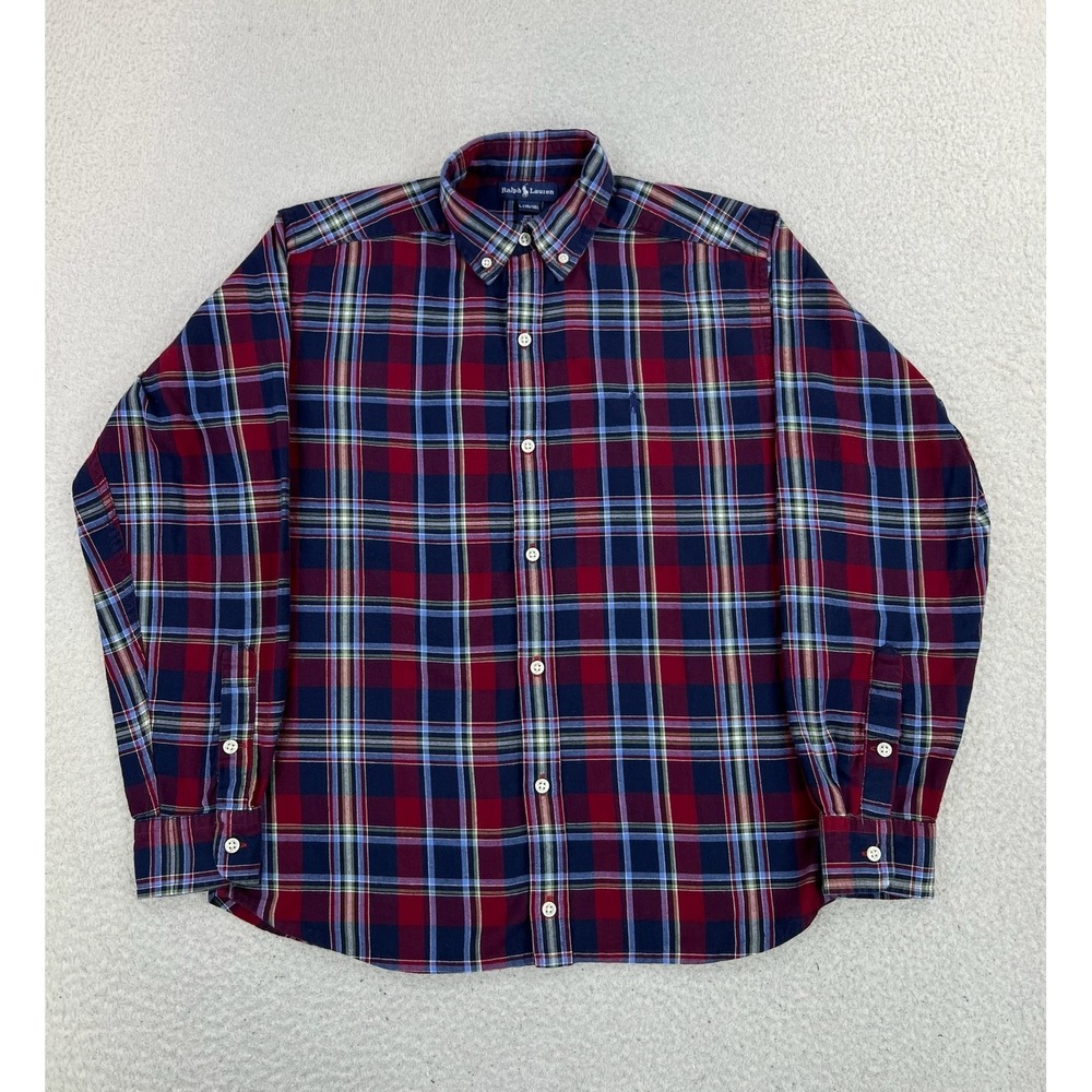 Ralph Lauren Shirt Boys Large 16/18 Blue Red Plaid Button Down Long Sleeve